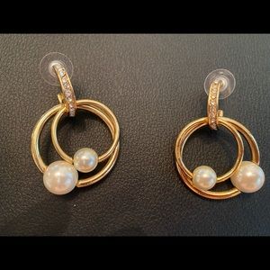 NWOT J.Crew Gold Hoops with pearls and rhinestones